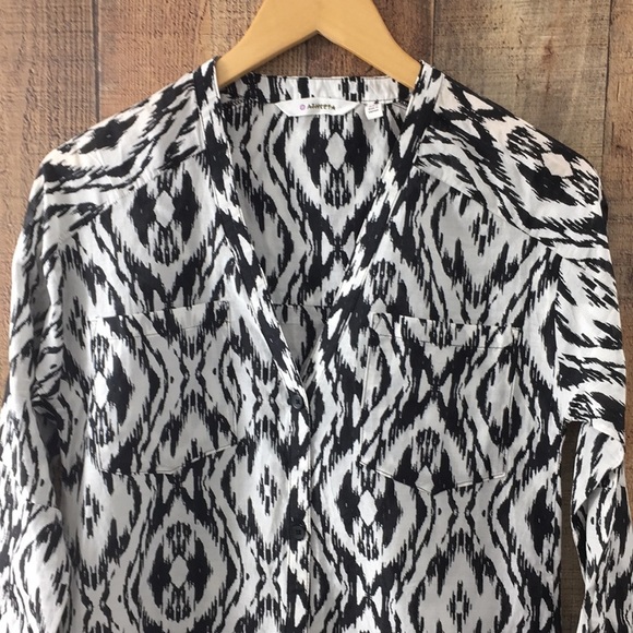 Athleta Ikat Black/White Kaftan Tunic Top Button Front Cover Up Women's XXS - Picture 3 of 11